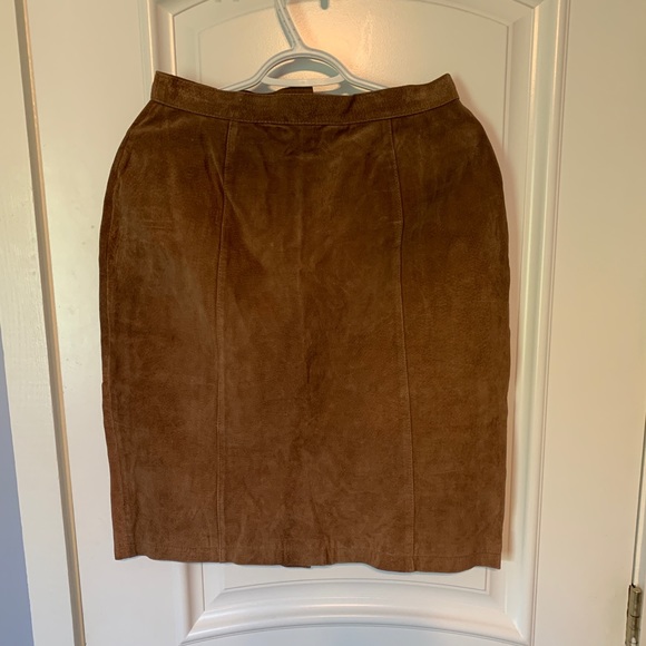 100% Leather Brown Vintage Skirt. Fits like size medium - Picture 1 of 5